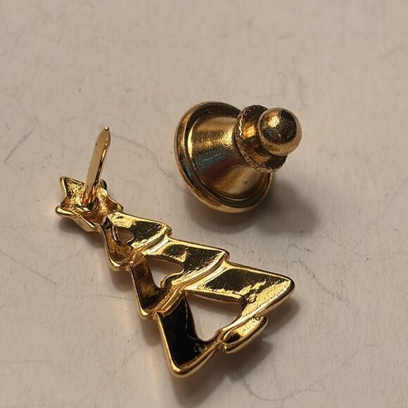Vintage Gold Tone And Red Rhinestone Christmas Tree Shaped Lapel Pin - Picture 3 of 7